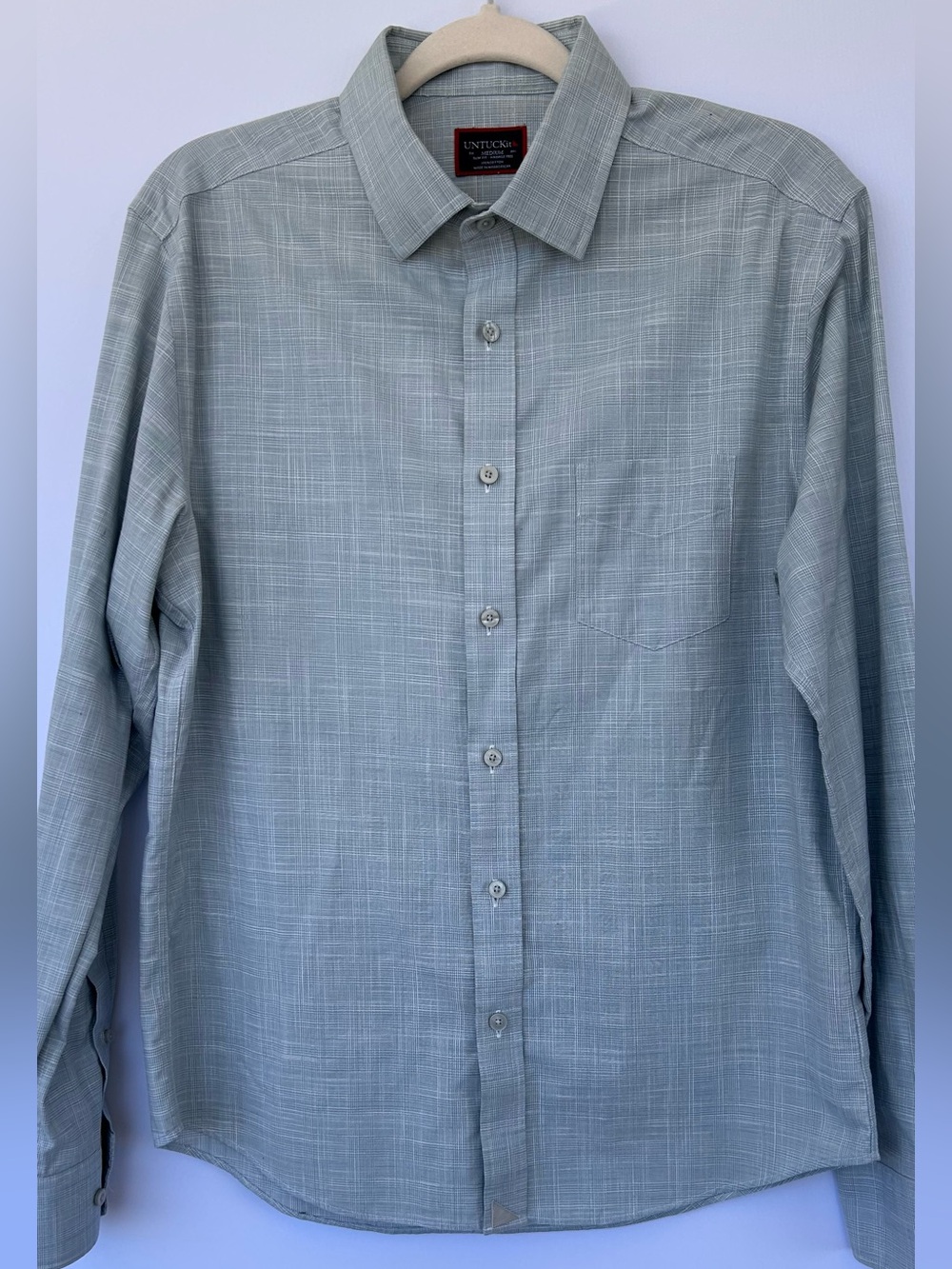 UNTUCKit Men’s Avellino Button Up Shirt Slim Fit Green/Gray Crosshatch Size Med